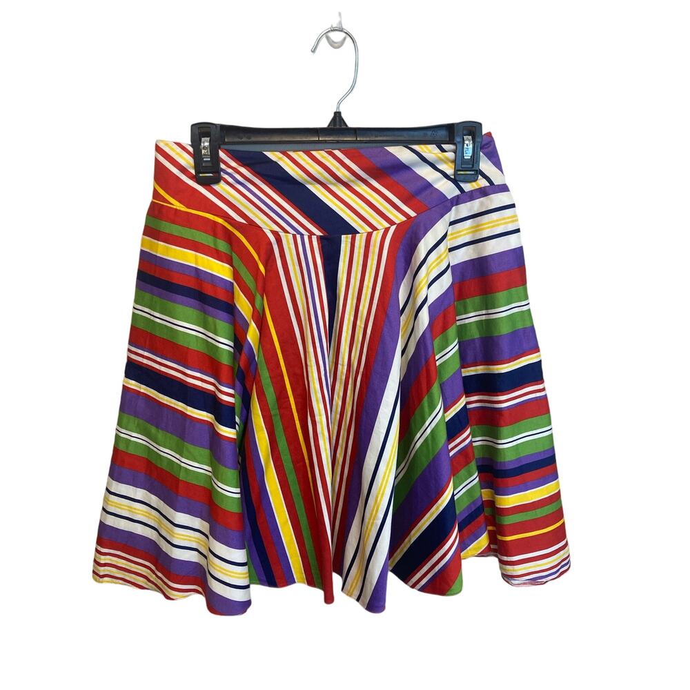 Ralph Lauren Rainbow Striped Multi Color Skater Style Skirt - Oversized Size 2
